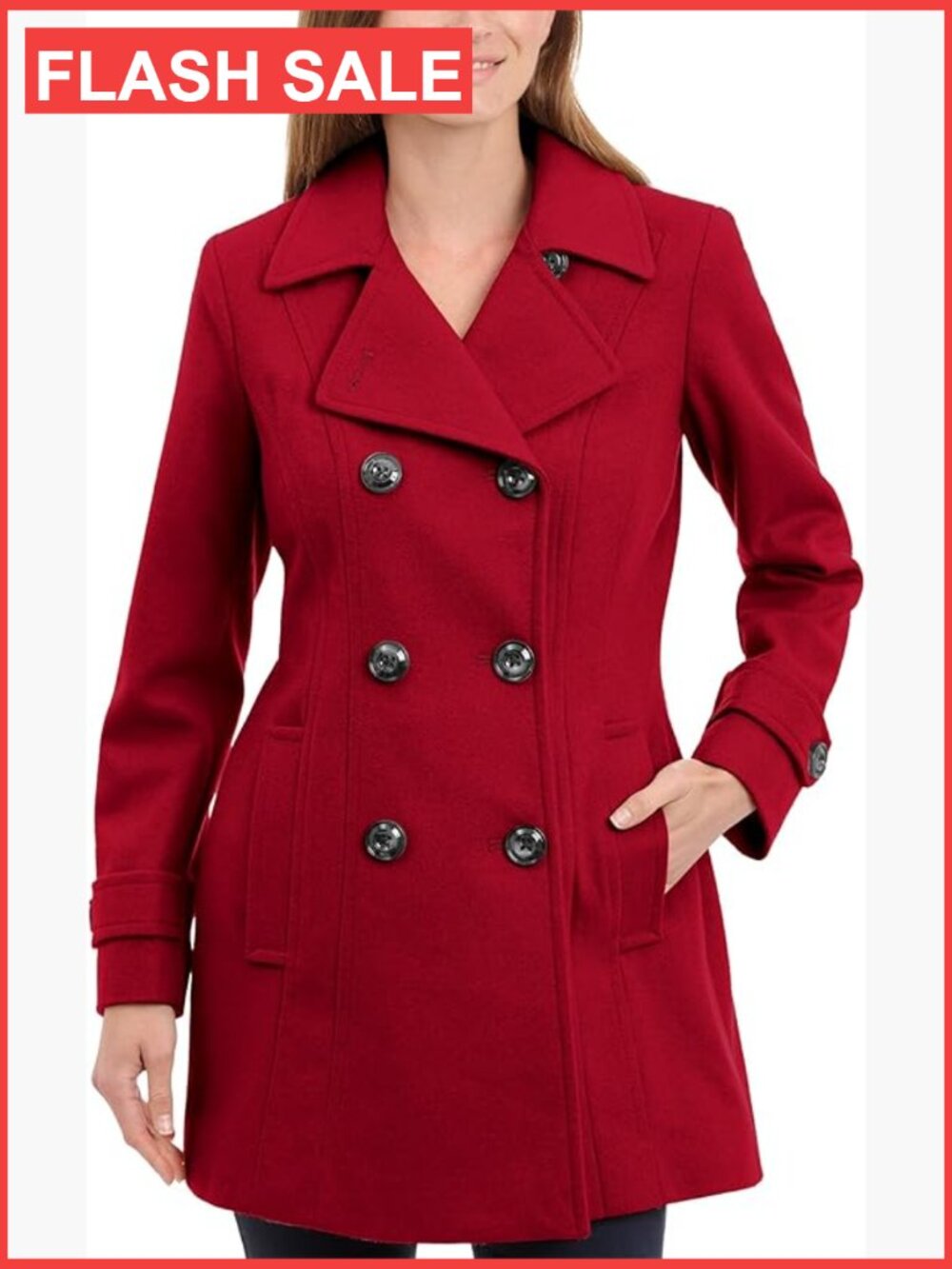 Classic Double Breasted Wool Pea Coat Red